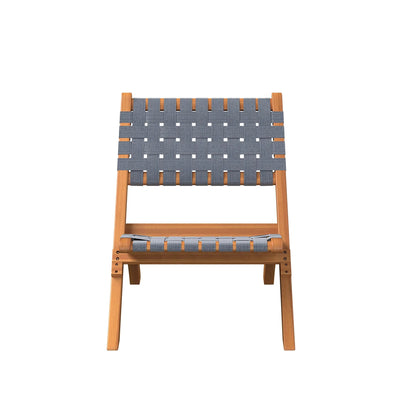 Sava Folding Outdoor Chair gray woven straps on a natural wood frame on Tampa Home & Garden Store