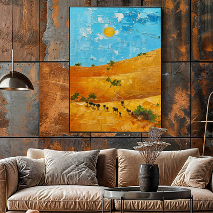 Canvas Print Savannah Daze by Tailored Canvases; blue sky and orange desert with a small herd on Tampa Home & Garden Store
