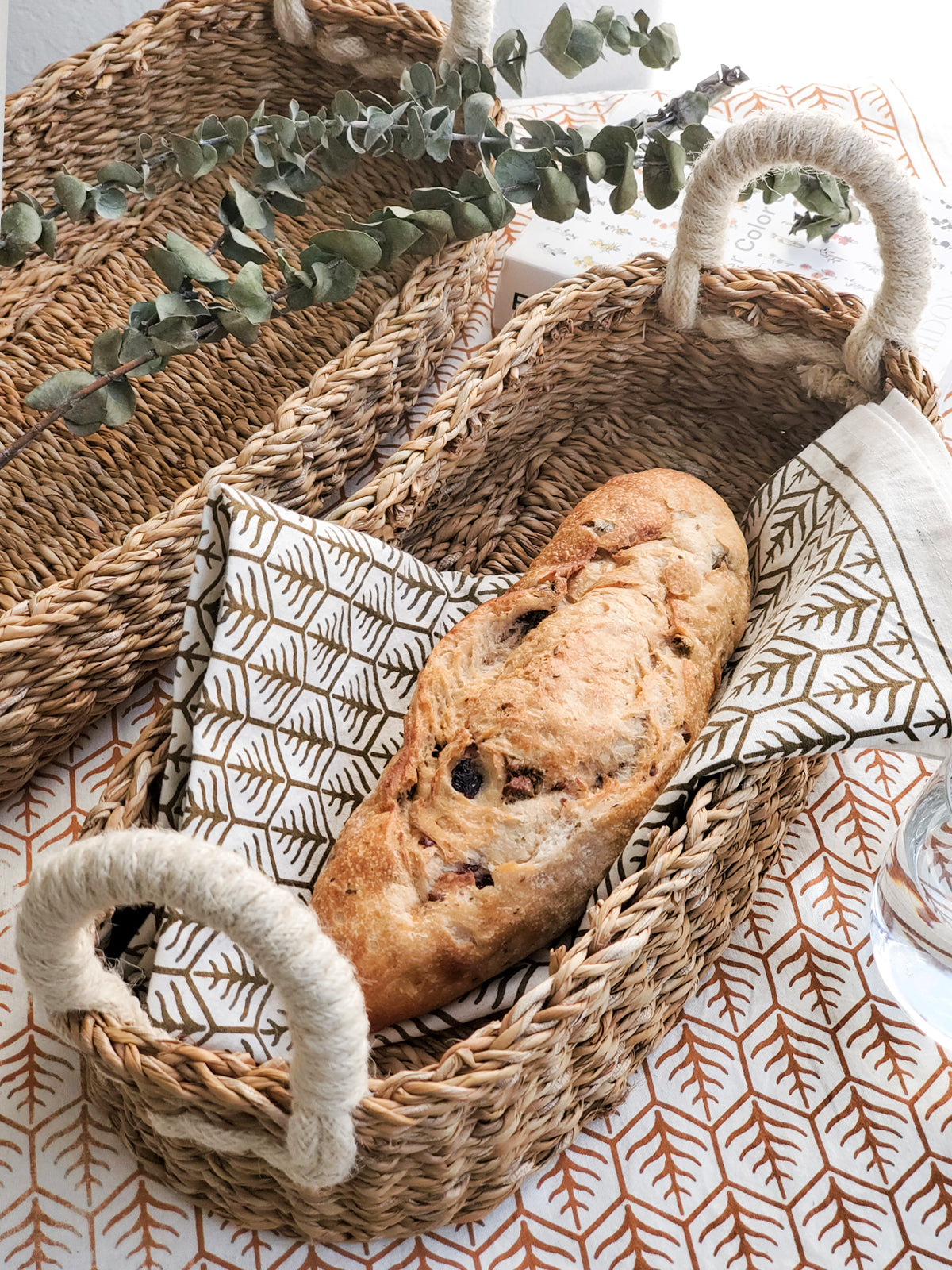 Savar Bread Basket with White Handle - Tampa Home & Garden Store
