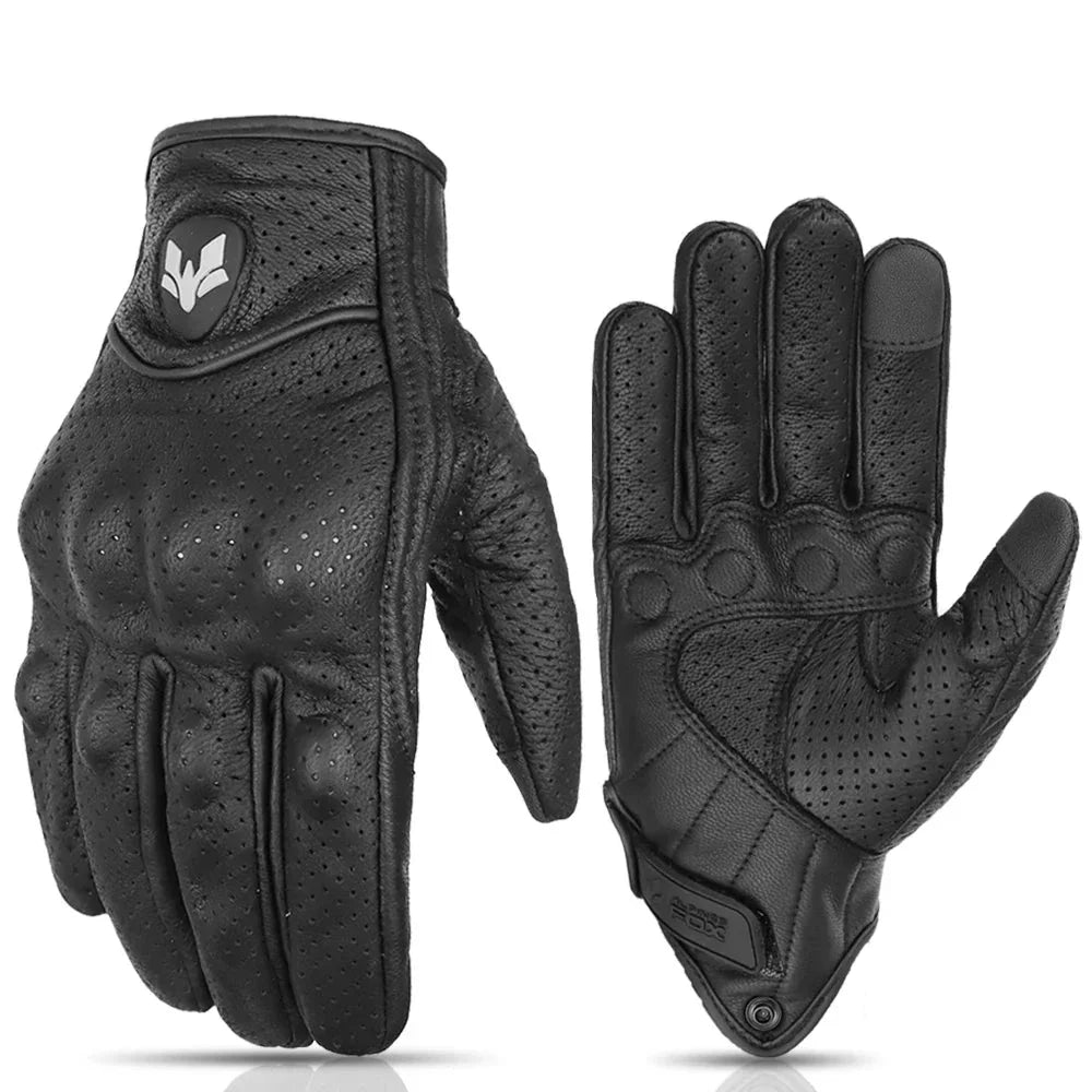 Vintage Real Leather Breathable Touch Screen Gloves black perforated pair by BikerZoneZ on Tampa Home & Garden Store
