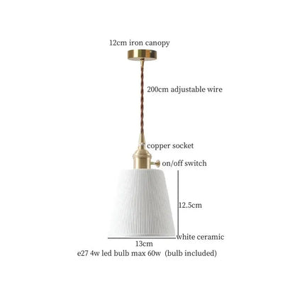 DecorBites Lotus Flower Ceramic LED Pendant white ceramic brass canopy brown wire on Tampa Home & Garden Store