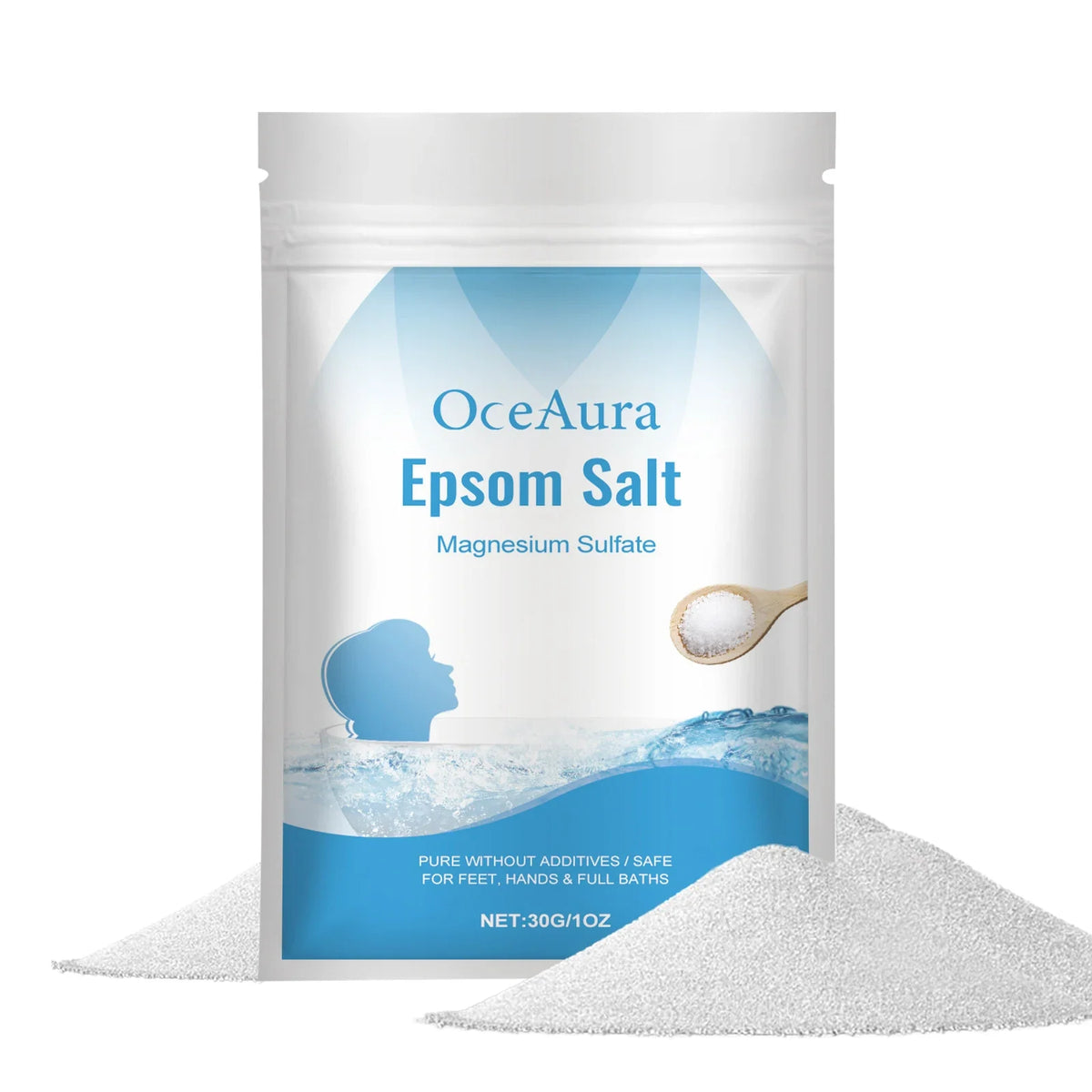 OceAura Epsom Salt magnesium sulfate bag, blue label, salt scoop for feet and baths on Tampa Home & Garden Store