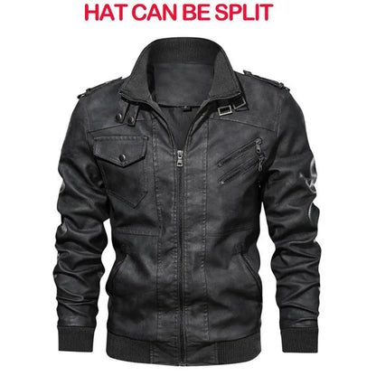 Men's PU Leather Jacket Removable Hood, Biker