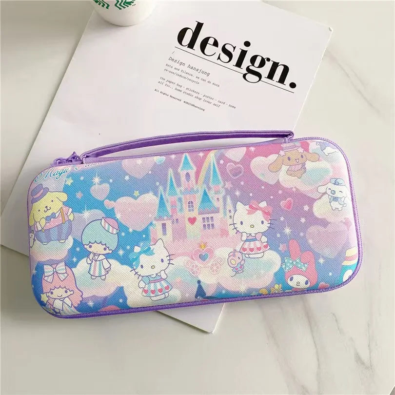 Switch OLED storage case with purple zipper and pastel Hello Kitty print for game consoles on Tampa Home & Garden Store