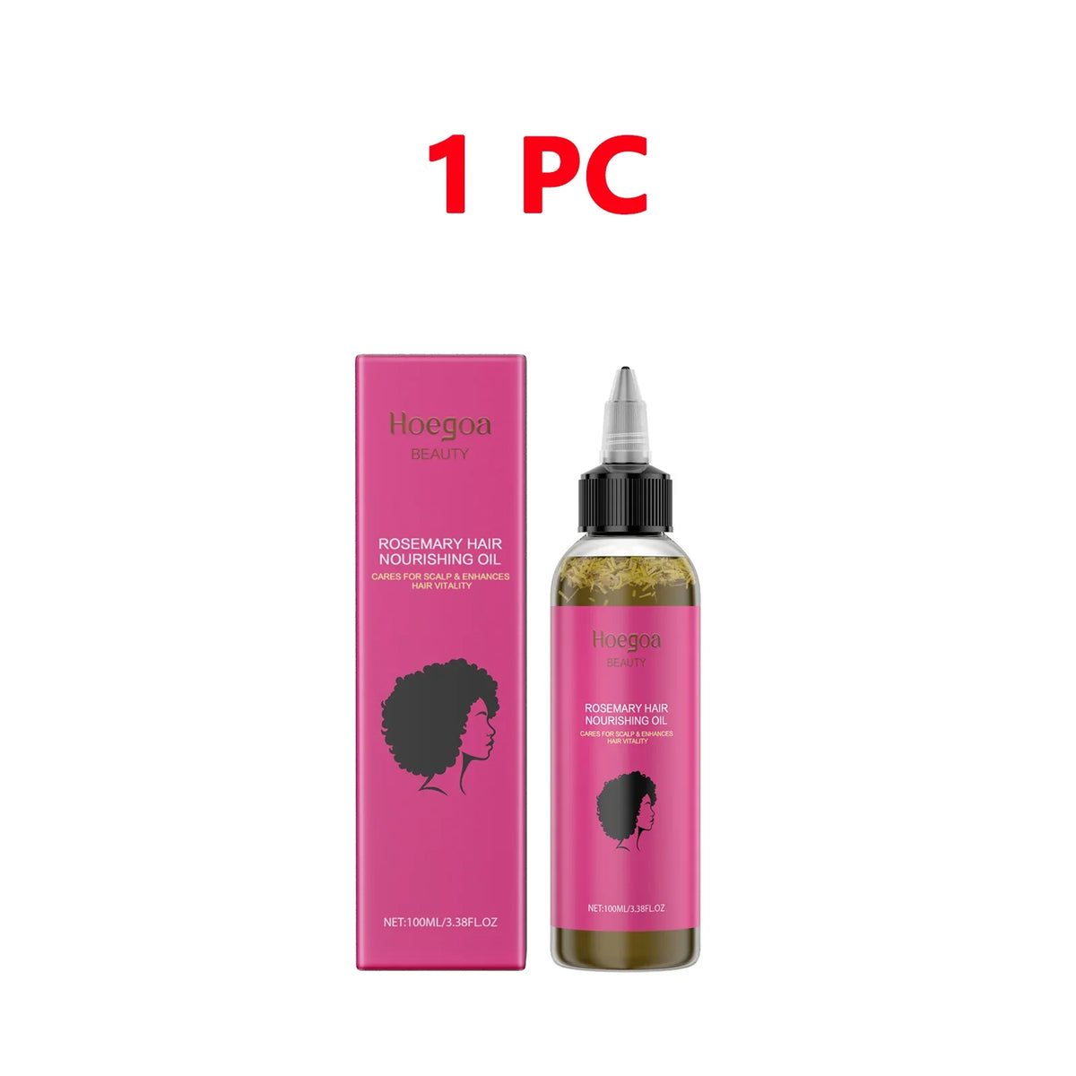 Hoegoa Beauty rosemary hair oil set: pink box and pump bottle with silhouette, 100ml on Tampa Home & Garden Store