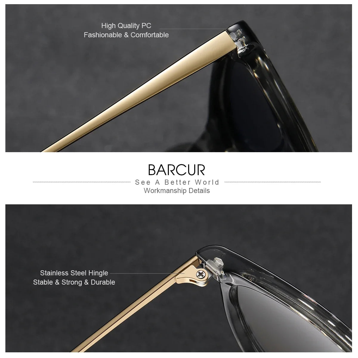 BARCUR Retro Circular Polarized Sunglasses with black frame and gold temple titanium arms on Tampa Home & Garden Store
