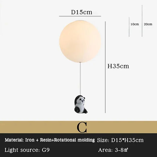 DecorBites Kids Bear LED ceiling chandelier with white globe shade and panda pendant for kids on Tampa Home & Garden Store