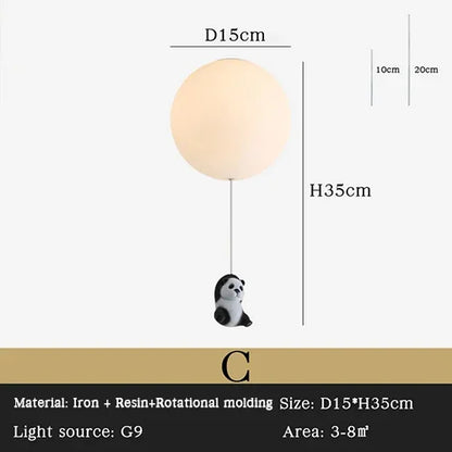 DecorBites Kids Bear LED ceiling chandelier with white globe shade and panda pendant for kids on Tampa Home & Garden Store