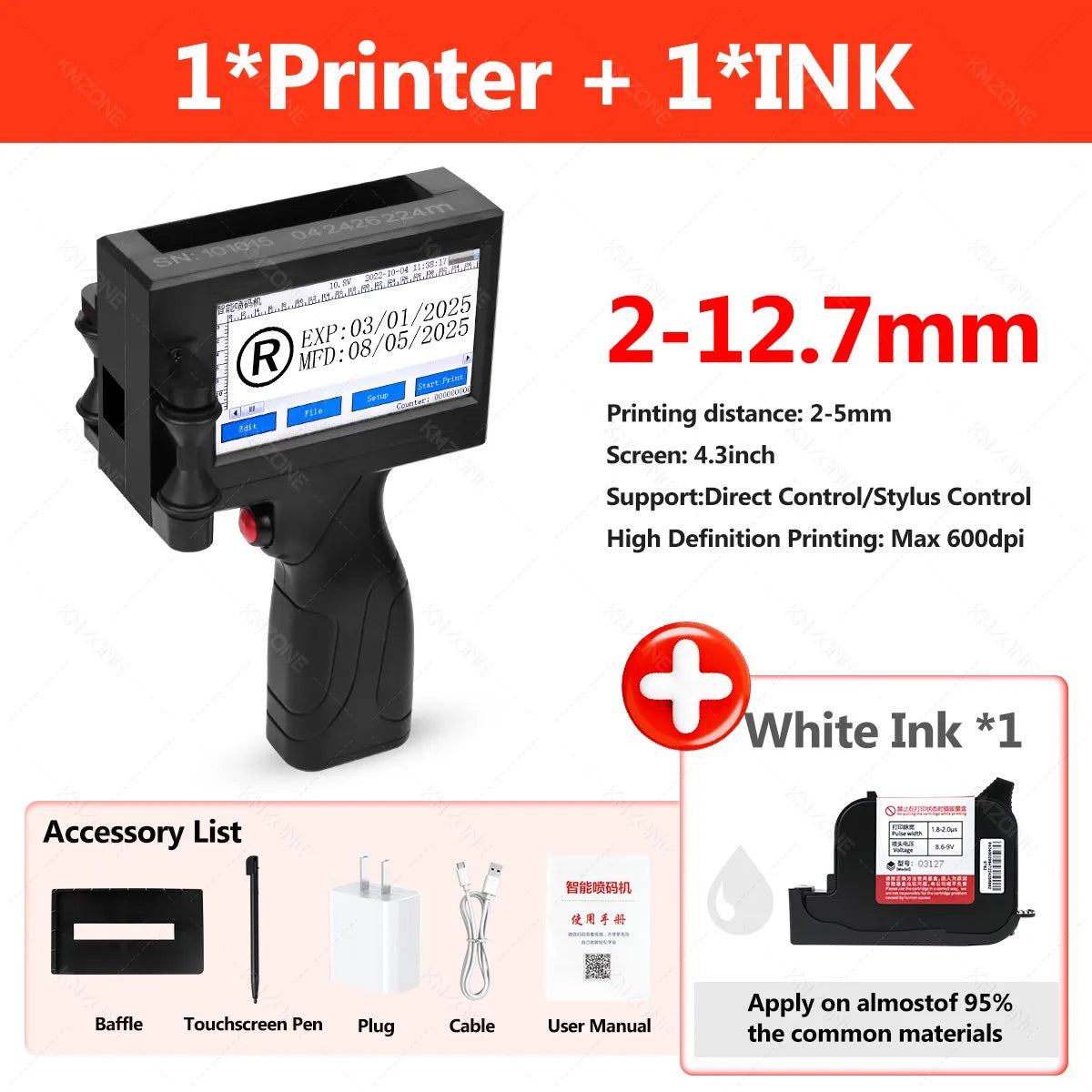 Portable handheld inkjet printer TIJ coding machine with touch screen, black UpTrend Deals on Tampa Home & Garden Store