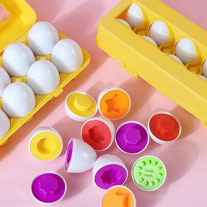 Montessori egg shape match puzzle with colorful star inserts and yellow egg trays FlipStylez on Tampa Home & Garden Store