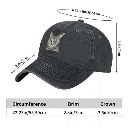 Tabby Cat Cap by BikerZoneZ, washed black denim with cat face graphic, adjustable 22–23in on Tampa Home & Garden Store