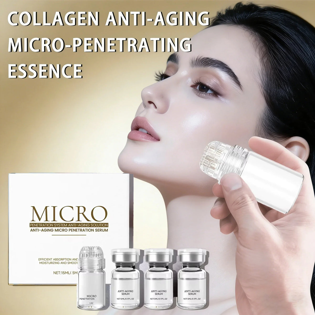 Collagen anti-wrinkle micro-penetrating essence set by Silcy Skin, 5 bottles with silver caps on Tampa Home & Garden Store