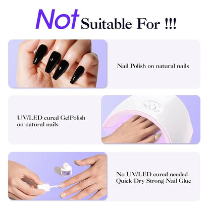 GELLEN Nail Glue Remover Silcy Skin shows black gel nails under a UV lamp with removal steps on Tampa Home & Garden Store