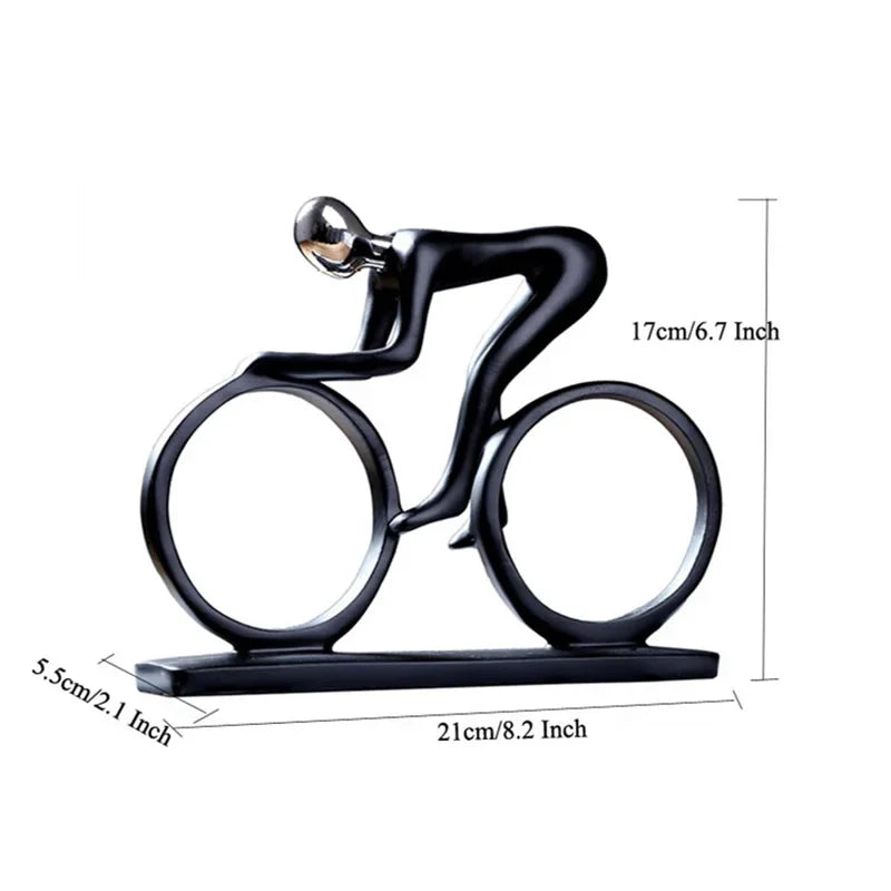 Perfecsy abstract resin bicycler statue, black cyclist figurine on a bike with wheels on Tampa Home & Garden Store