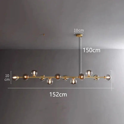 DecorBites LED pendant chandelier with brass bar and glass globe bulbs, 152cm wide on Tampa Home & Garden Store