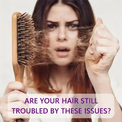 Biotin Rosemary Onion Shampoo by Silcy Skin, tangled hair caught in a wooden hairbrush on Tampa Home & Garden Store
