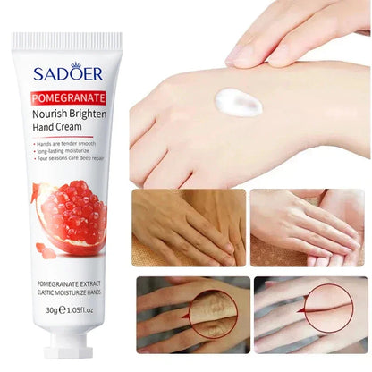 Hand cream SADOER Pomegranate Nourish Brighten, white tube with pomegranate image, 30g on Tampa Home & Garden Store