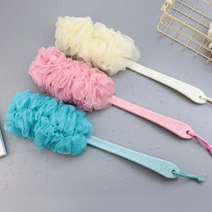 Long-handle back brush set Silcy Skin with soft mesh loofahs in white pink blue mint 4 pcs on Tampa Home & Garden Store