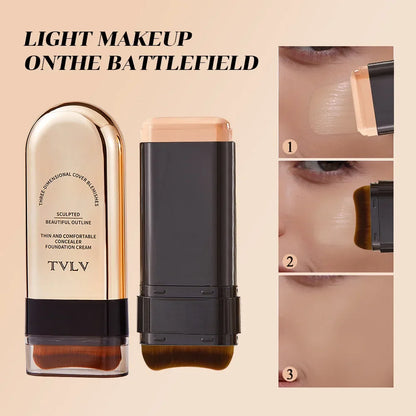 TVLV skin tint stick concealer duo in gold and black tubes with brush swatches on the right on Tampa Home & Garden Store