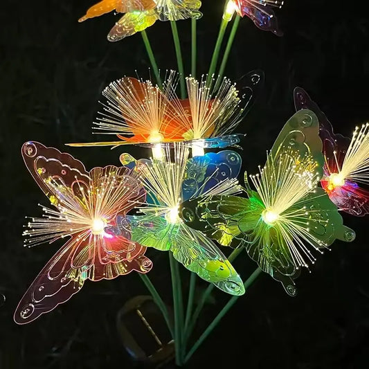 Perfecsy 1PC 6-Head LED Solar Lamp butterfly fiber-optic garden decor colorful lights on Tampa Home & Garden Store
