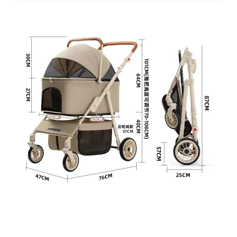 3-in-1 Pet Stroller for Cats & Dogs by Pet Zen beige with detachable carrier and basket on Tampa Home & Garden Store