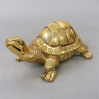 Gold-tone copper tortoise statue with geometric shell panels, desk decor for home office on Tampa Home & Garden Store