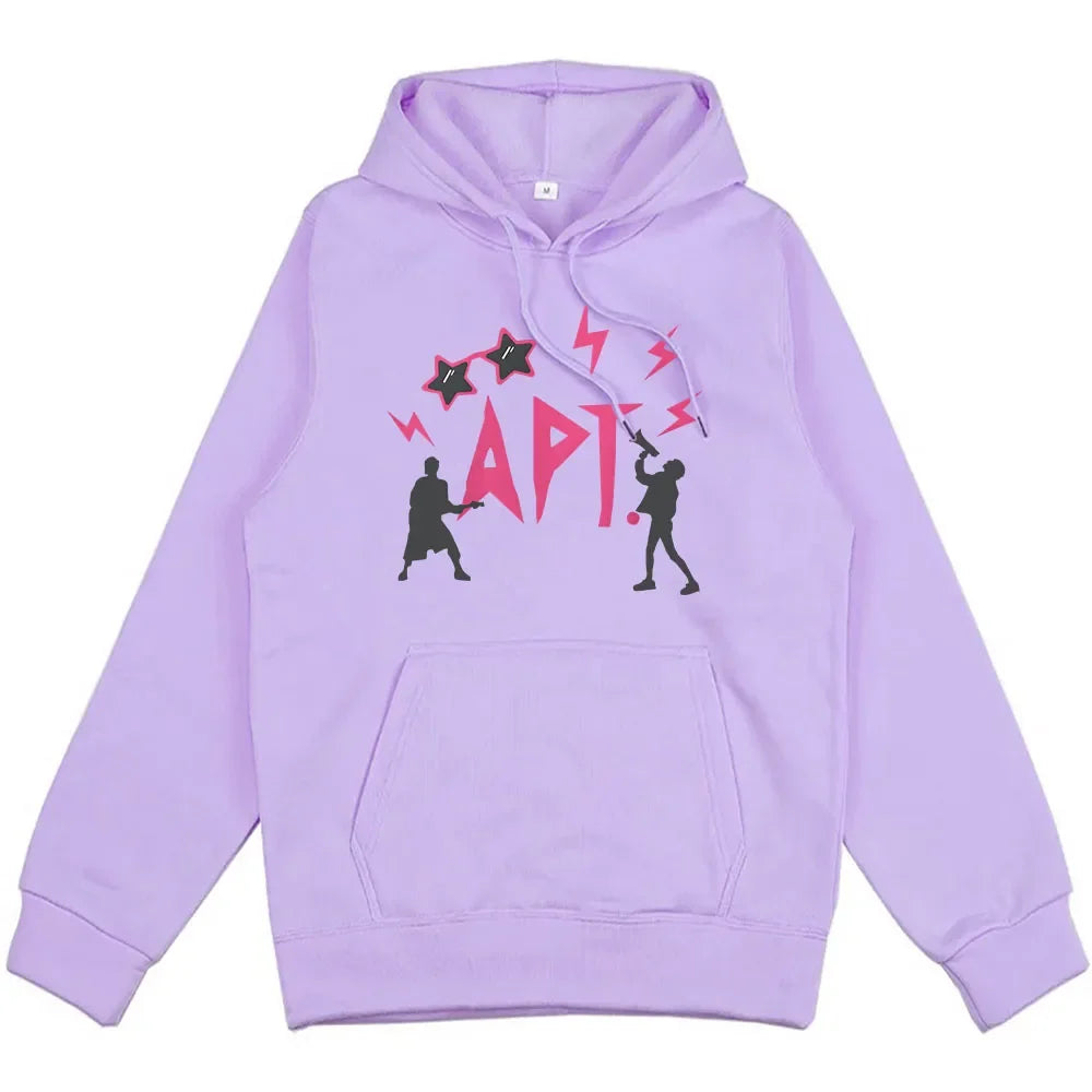UpTrend lavender hoodie with APT ROSE graphic and two black silhouettes, pink letters, pocket on Tampa Home & Garden Store