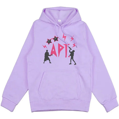 UpTrend lavender hoodie with APT ROSE graphic and two black silhouettes, pink letters, pocket on Tampa Home & Garden Store