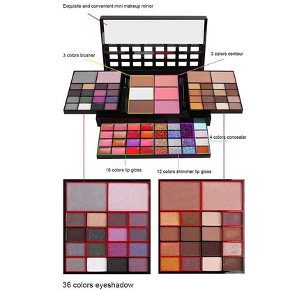Silcy Skin two 36 color eyeshadow palettes with blush/contour and lip gloss in mirror case on Tampa Home & Garden Store