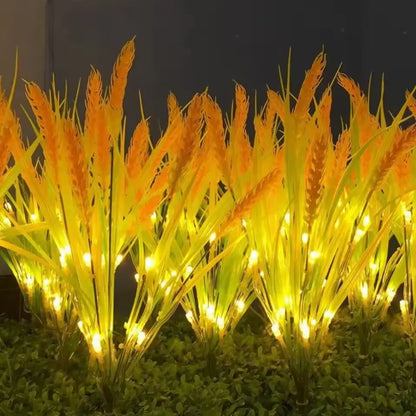 LED Solar Wheat Ears Stake Lights by Perfecsy with warm yellow glow for garden and lawn on Tampa Home & Garden Store