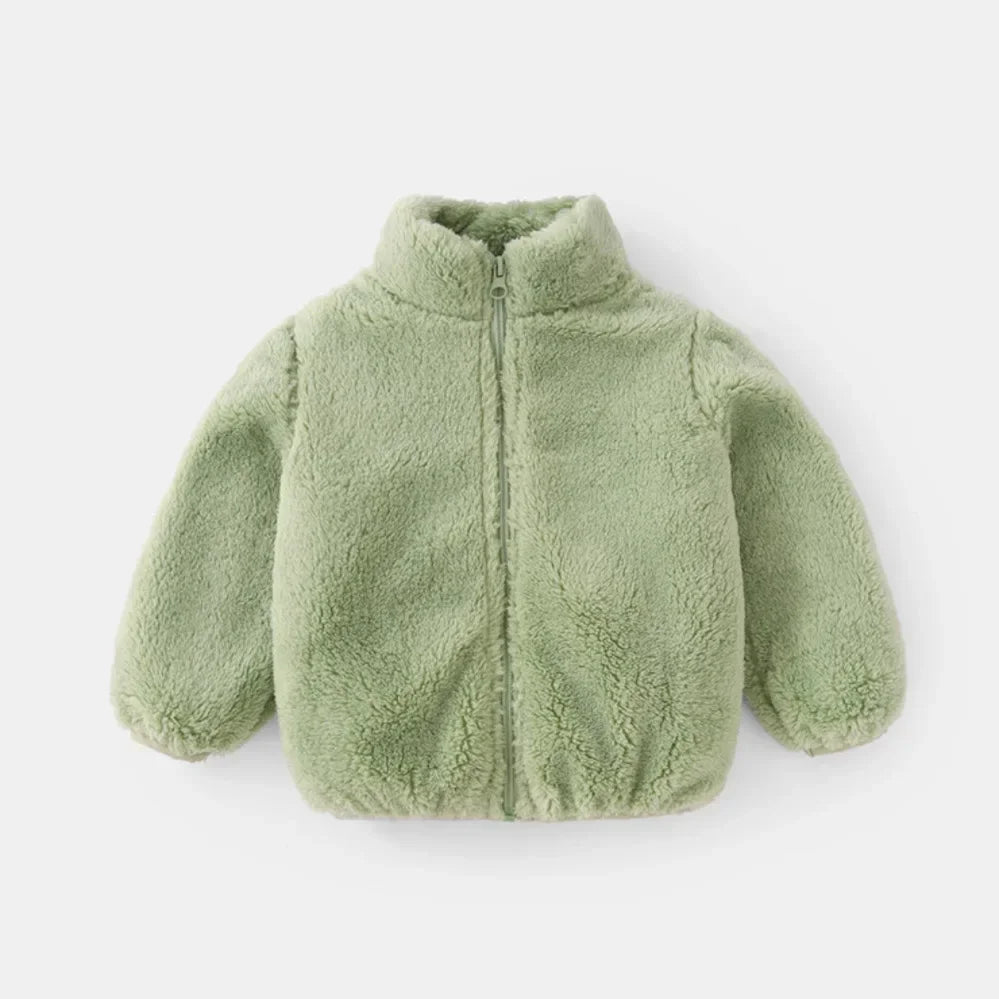 Kids winter fleece jacket by UpTrend Deals in sage green, zipper front, plush sherpa fabric on Tampa Home & Garden Store