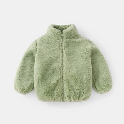 Kids winter fleece jacket by UpTrend Deals in sage green, zipper front, plush sherpa fabric on Tampa Home & Garden Store