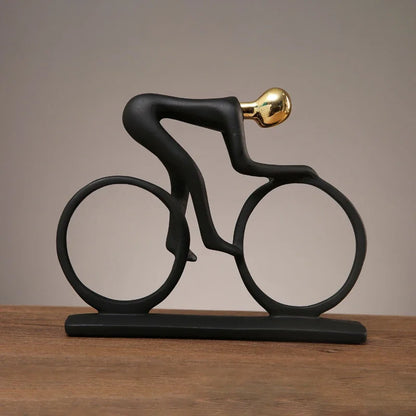 Perfecsy modern abstract resin bicycle rider statue, black with gold head, desk decor on Tampa Home & Garden Store