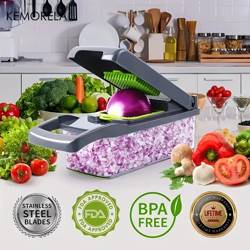 Perfecsy 14/16-in multifunctional vegetable chopper with green blades and purple container on Tampa Home & Garden Store