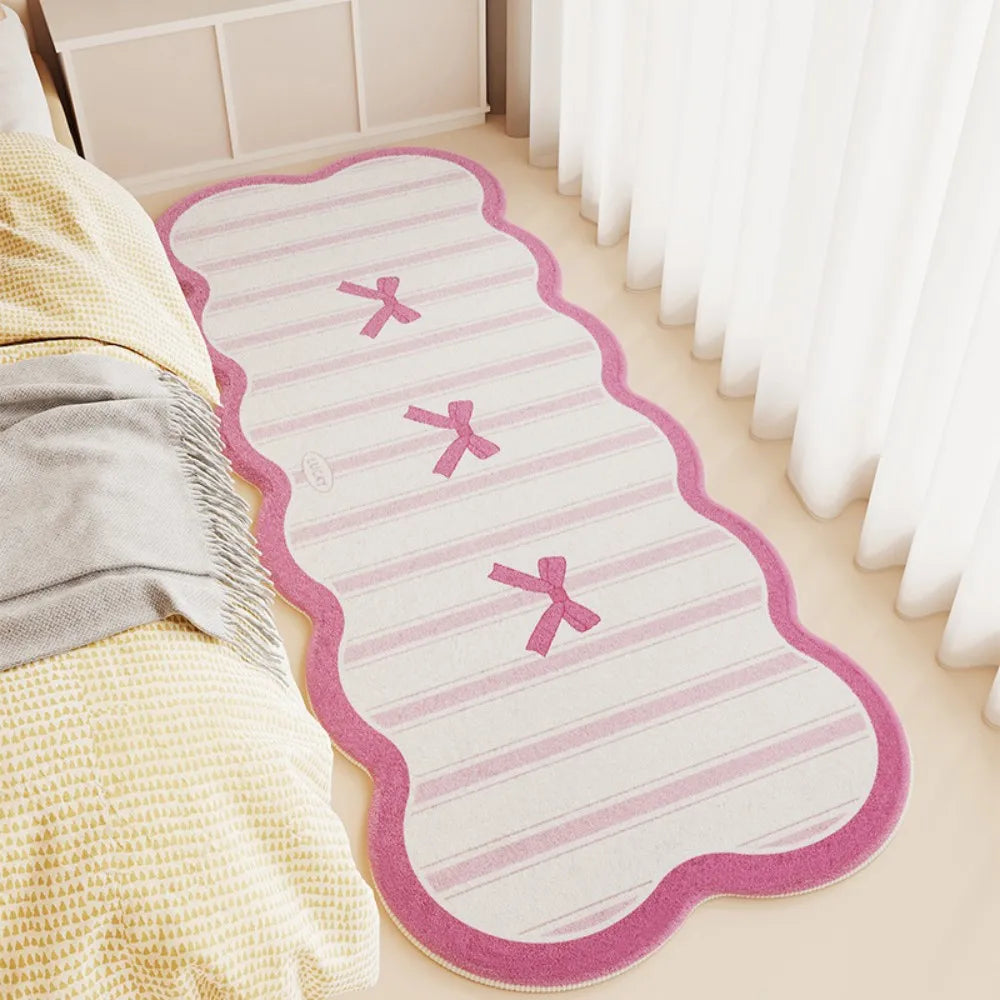 VIKAMA cream-style faux cashmere carpet rug with pink scalloped border and bows on Tampa Home & Garden Store