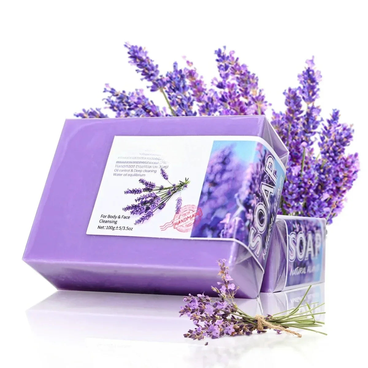 Lavender essential oil handmade soap set in purple box with lavender sprigs Silcy Skin on Tampa Home & Garden Store