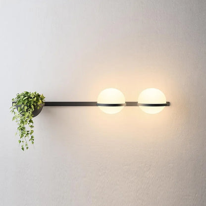 DecorBites LED Art Deco Plant Wall Light with two frosted globe bulbs on a black metal bar on Tampa Home & Garden Store