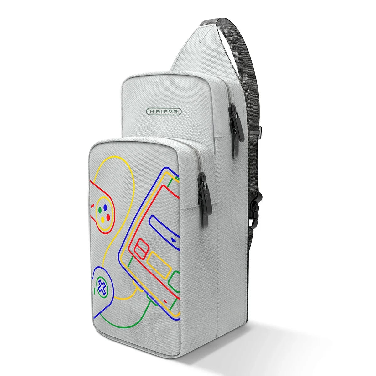 Crossbody game console bag for Switch OLED, gray with colored outline graphic FLIPSTYLEZLLC on Tampa Home & Garden Store