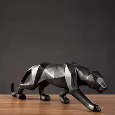 Panther statue abstract geometric resin leopard sculpture in dark finish for desk decor on Tampa Home & Garden Store