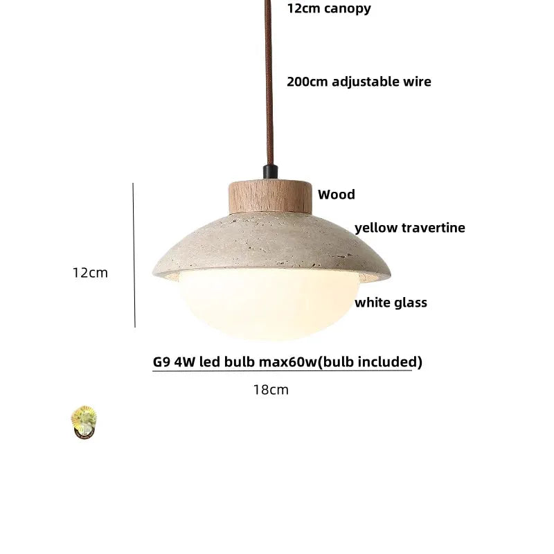 DecorBites LED pendant lamp hanging light with wood canopy and yellow travertine shade on Tampa Home & Garden Store