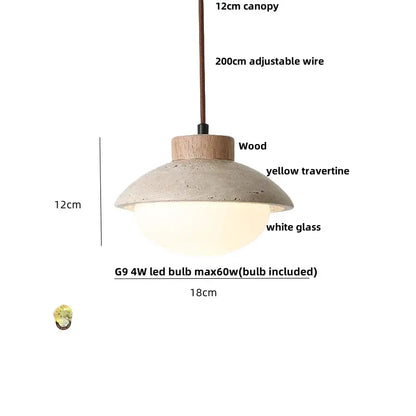 DecorBites LED pendant lamp hanging light with wood canopy and yellow travertine shade on Tampa Home & Garden Store