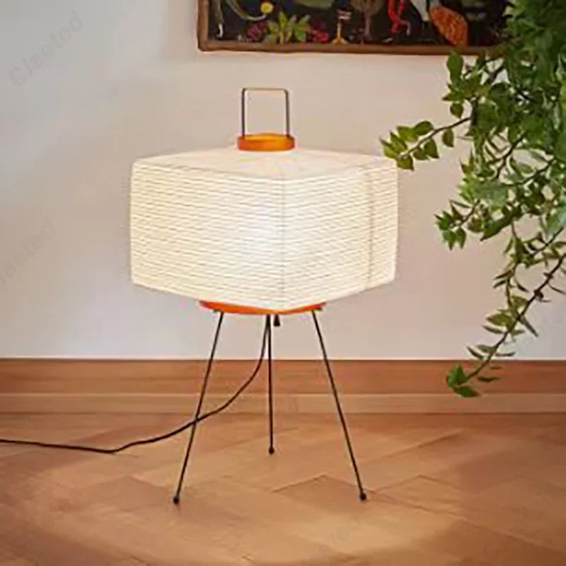 Creative Atmosphere LED Rice Paper Floor Lamp by Perfecsy, white shade, orange ring, tripod legs on Tampa Home & Garden Store