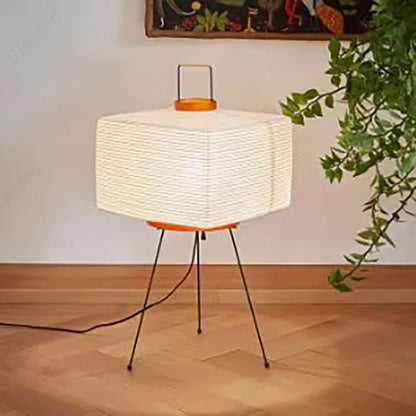 Creative Atmosphere LED Rice Paper Floor Lamp by Perfecsy, white shade, orange ring, tripod legs on Tampa Home & Garden Store