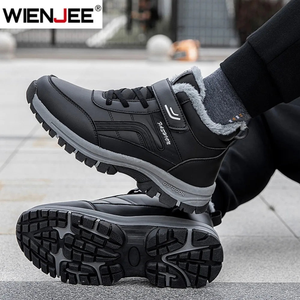 Mens waterproof winter snow boots black with faux fur lining and rugged outsole UpTrend Deals on Tampa Home & Garden Store