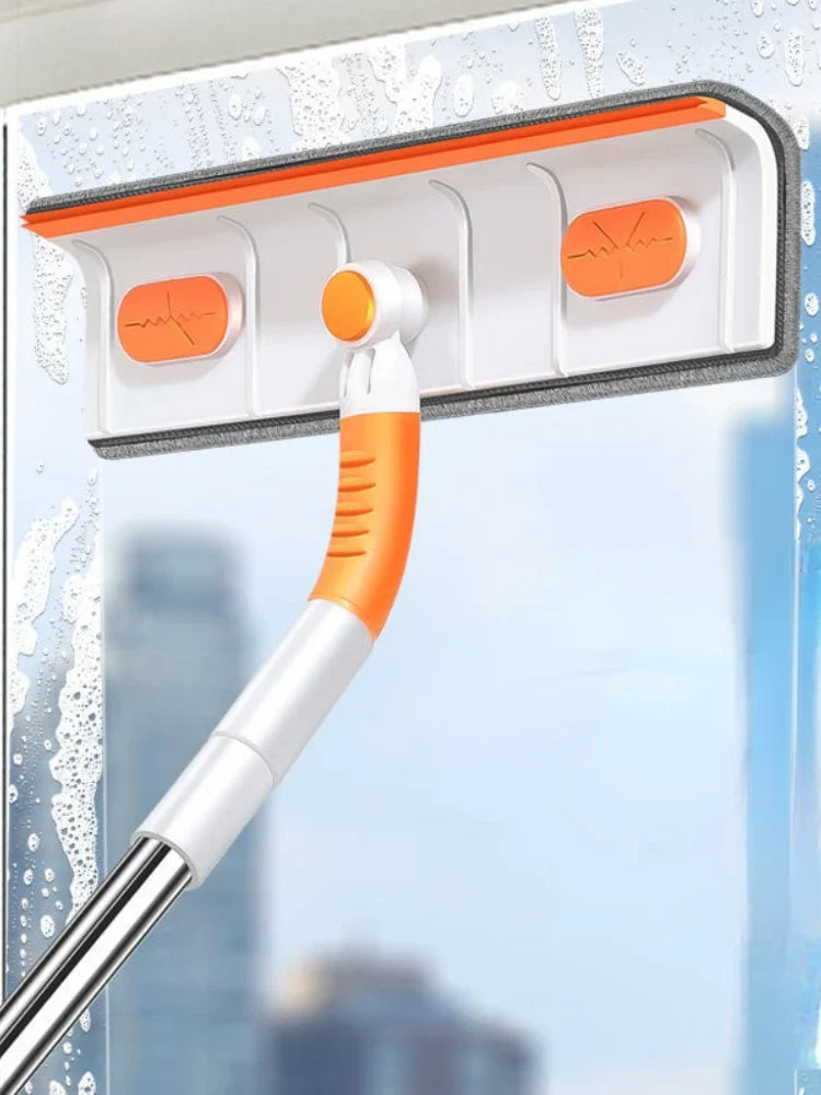 Telescopic window cleaning mop with microfiber squeegee and scraper, orange handle on Tampa Home & Garden Store