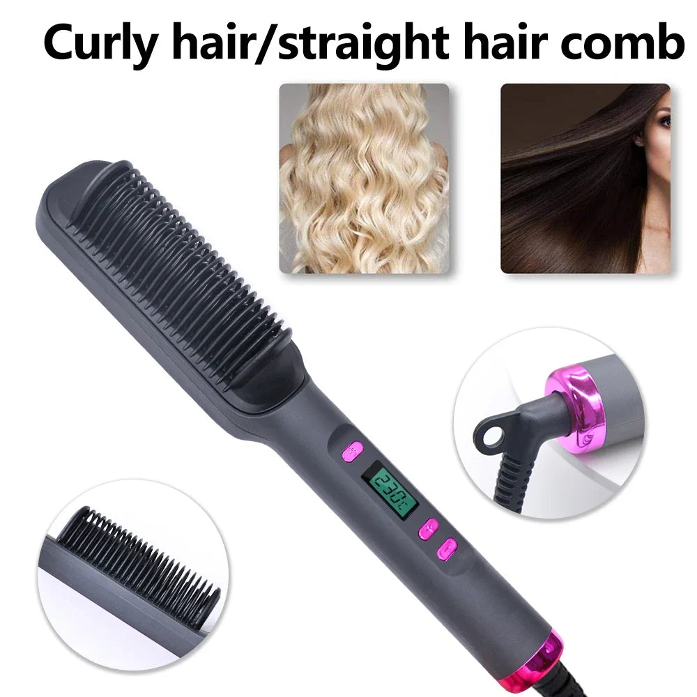 Silcy Skin electric hot comb multifunctional straightening brush dark gray with pink accents on Tampa Home & Garden Store