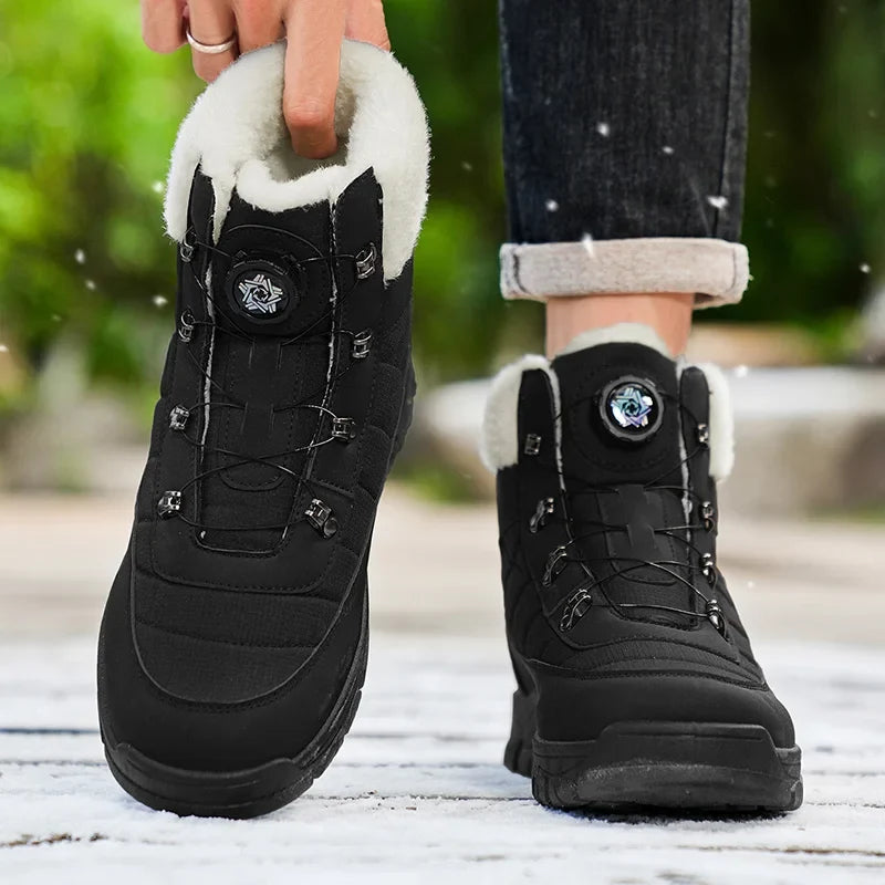 Mens Winter Snow Boots UpTrend Deals black lace-up boots pair with white faux fur on Tampa Home & Garden Store