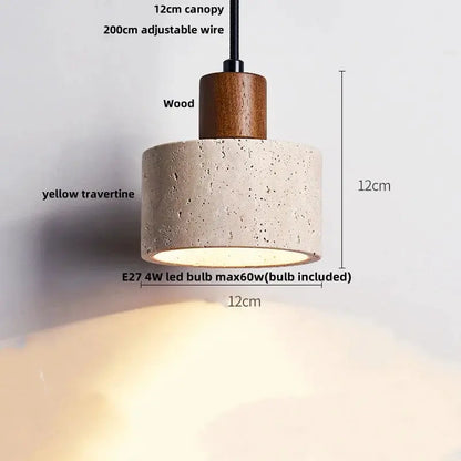 DecorBites LED pendant lamp aluminum hanging light with wood and yellow travertine shade on Tampa Home & Garden Store