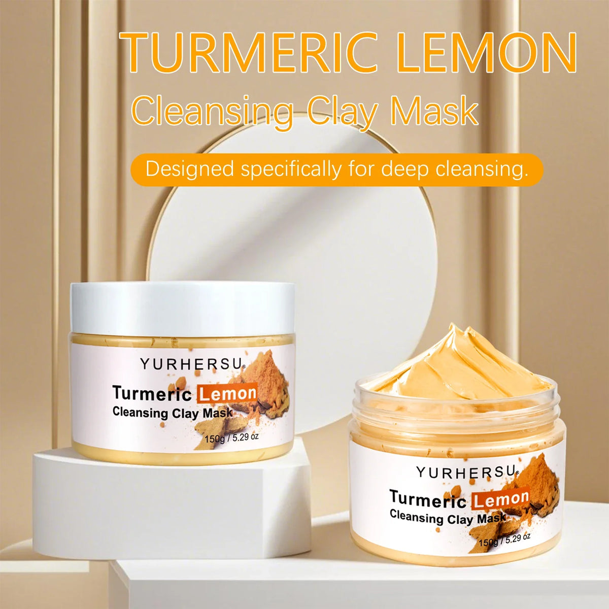 Turmeric Lemon Cleansing Clay Mask jars with white lids and orange label, 2-pack on Tampa Home & Garden Store