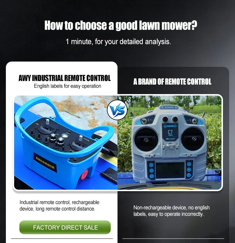 Self-propelled lawn mower remote-control: blue AWY handheld remote vs gray transmitter on Tampa Home & Garden Store